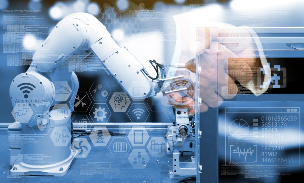 Industry 4.0 concept .Two Business people shaking hands with ind